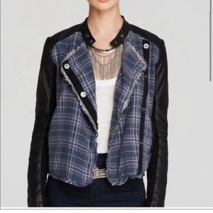 Free people blue moto fake leather jacket